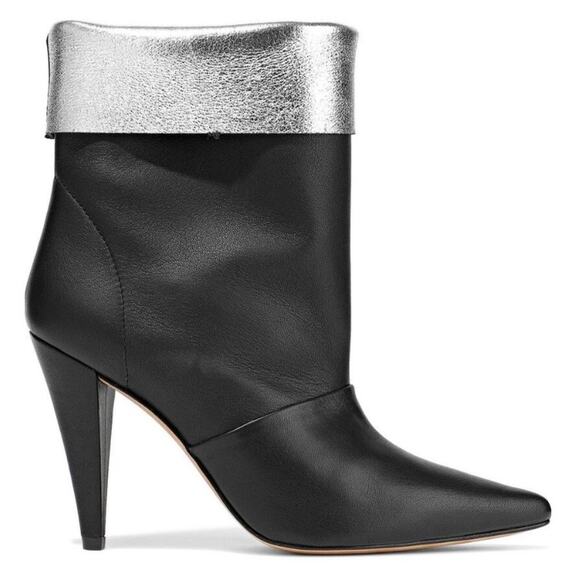 IRO Avina Leather Fold Over Mid Calf Boots In Black Silver Heels Size 7 NEW - Picture 4 of 15